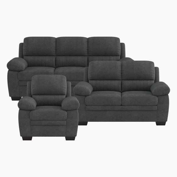 Latitude Run® Mellitz 3 Piece Upholstered Pillow Top Living Room Sofa